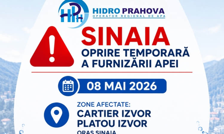 Oprire temporară a furnizării apei în cartierele Izvor și Platou Izvor, din Sinaia