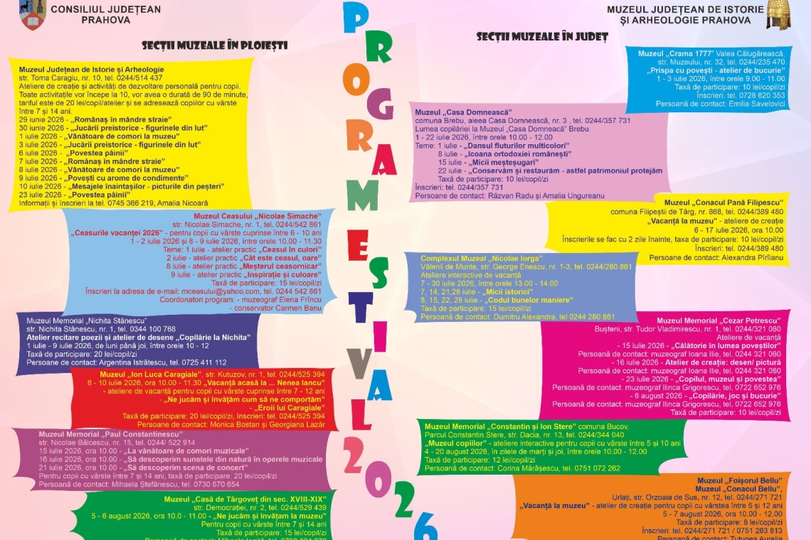 Vacanță de vară plină de activități educative la secțiile Muzeului Județean de Istorie și Arheologie Prahova. Zeci de ateliere și programe dedicate copiilor