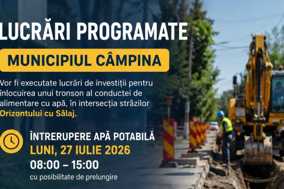 Apa va fi oprită luni în mai multe zone din Câmpina. Hidro Prahova înlocuiește un tronson de conductă