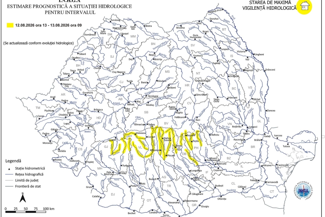 Cod Galben de posibile viituri în Prahova. Albiile superioare ale Prahovei și Teleajenului, dar și râurile Cricov și Doftana, sub avertizare
