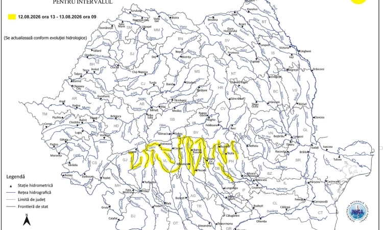 Cod Galben de posibile viituri în Prahova. Albiile superioare ale Prahovei și Teleajenului, dar și râurile Cricov și Doftana, sub avertizare