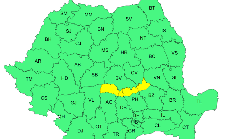 A intrat în vigoare Codul galben de ploi și vijelii pentru nordul Prahovei